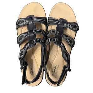 Clark’s LaurieAnn Vine SZ 8M Black Sandals Leather Shoes Women’s Adjustable NEW